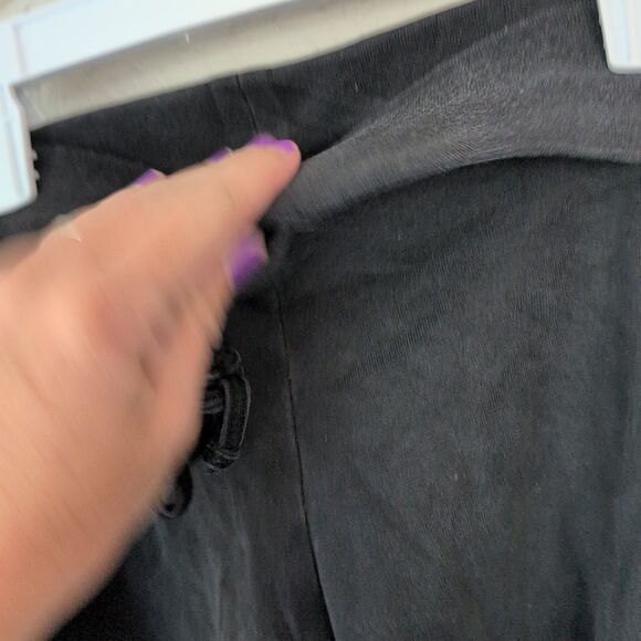 Vanity Women's Large Black Foldover Shorts Casual  Lounge Side Stripe Front Tie - Picture 5 of 6